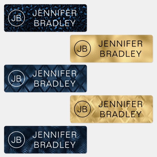Monogram Name Luxe Gold Leopard Print Waterproof Etiketten (Gruppe)