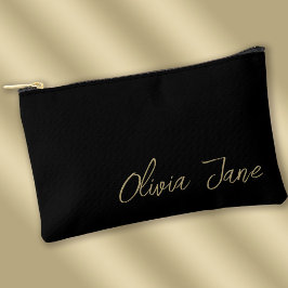 Monogram Name Modern Minimalistisch Gold Black Zubehörtasche