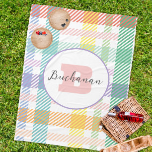 Monogram Name Modern Pastel Picnic Fleecedecke