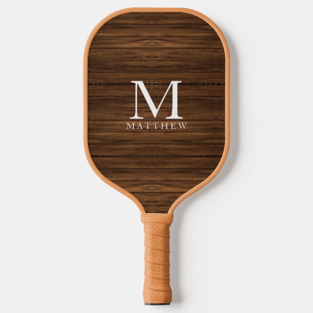 Monogram Name Modern Rustic Wood White Niedlich Pickleball Schläger (Vorderseite)
