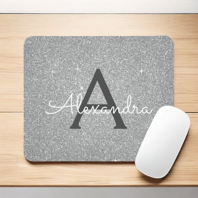 Monogram Name Mousepad für Silver Sparkle Glitzer (Von Creator hochgeladen)