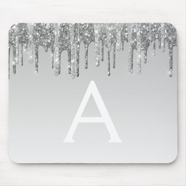 Monogram Name Mousepad für Silver Sparkle Glitzer (Vorne)