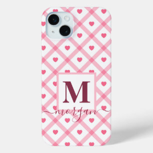Monogram Name Niedlich Girly Pink Heart Case-Mate iPhone Hülle