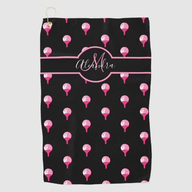 Monogram Name Niedlich Pink Golf Ball auf T-Shirt  Golfhandtuch (Vorderseite)
