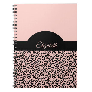 Monogram Name Pink Black Leopard Cheetah Print Notizblock