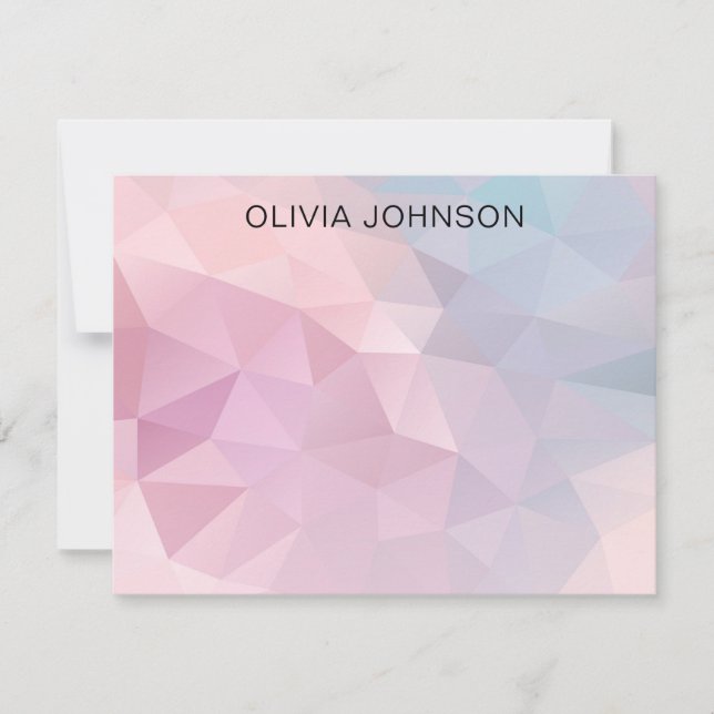 Monogram Name Pink Blue Geometric Flat Note Card Mitteilungskarte (Vorderseite)