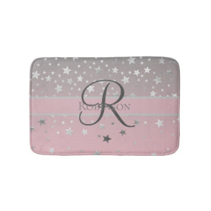 Monogram Name Pink Gray Silver Stars Trendy Badematte