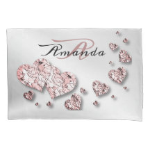 Monogram Name Pink Peach Shiny Hearts Geometric