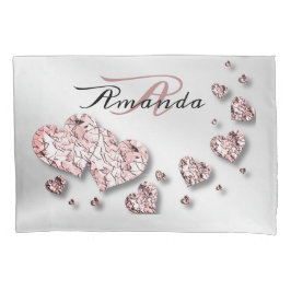 Monogram Name Pink Peach Shiny Hearts Geometric Kissenbezug