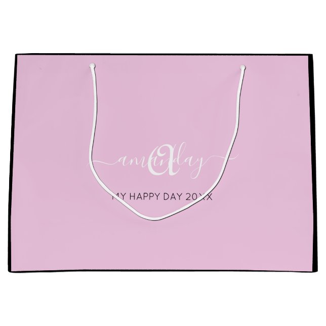 Monogram Name Pink White Bridal Sweet16th Wedding Große Geschenktüte (Vorderseite)