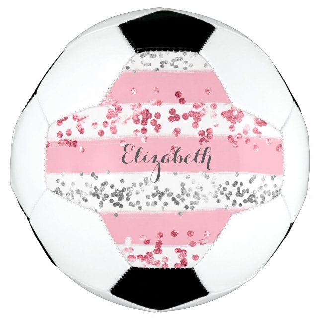 Monogram Name Pink White Gray Glitzer Girly Trendy Fußball (Vorderseite)