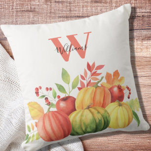 Monogram Name Pumpkin Autumn Throw Pillow Kissen