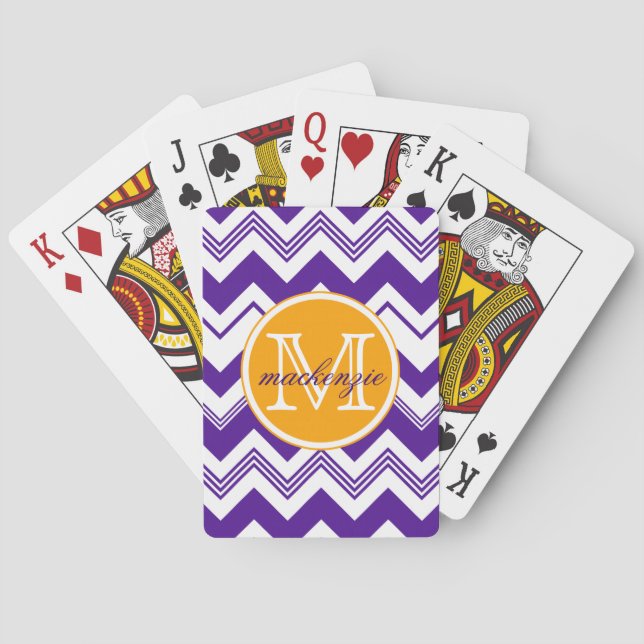 Monogram Name Purple White Chevron Pattern Spielkarten (Rückseite)