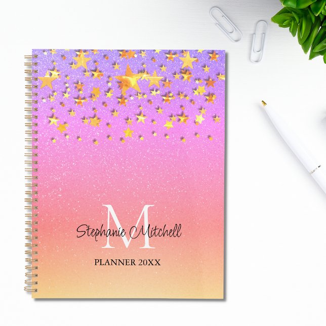 Monogram Name Rainbow Gold Stars Planer (Von Creator hochgeladen)
