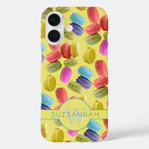 Monogram Name Rainbow Macaron Cookies Muster iPhone 16 Hülle