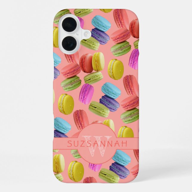 Monogram Name Rainbow Macaron Cookies Muster iPhone Hülle (Rückseite)