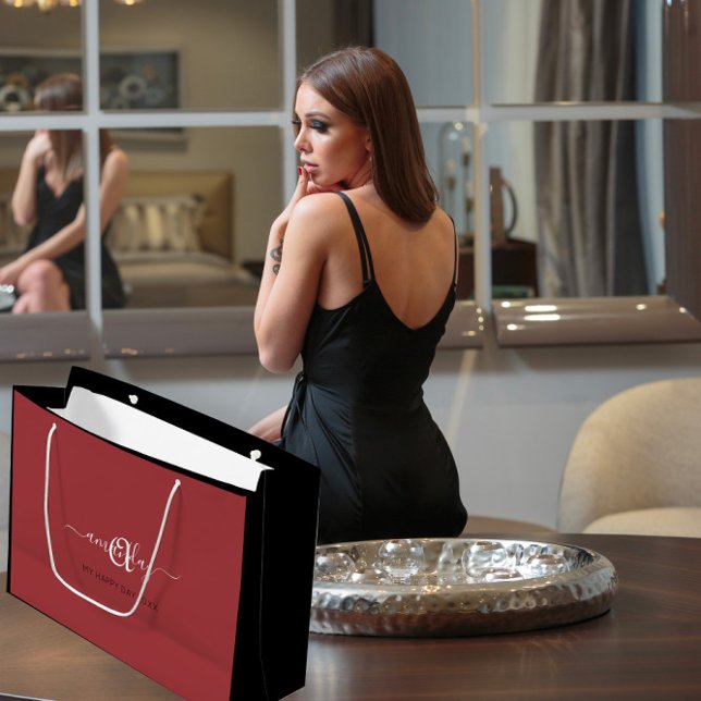 Monogram Name Red Bean Bridal Sweet16th Wedding Große Geschenktüte (Monogram Name Red Bean Bridal Sweet16th Wedding Large Gift Bag)