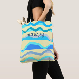 Monogram Name Retro nautisch-blaue gelbe Wellen