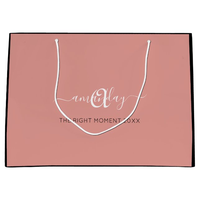Monogram Name Rose Blush Shop Hochzeitsgeschenk Große Geschenktüte (Vorderseite)