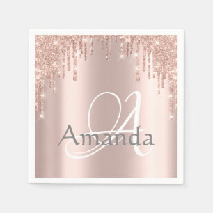 Monogram Name Rose Glitzer Tropfen Spark Sweet 16. Serviette