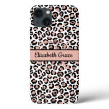 Monogram Name Rose Gold Black Leopard Print