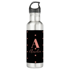 Monogram Name Rose Gold Black Polka Dot Edelstahlflasche