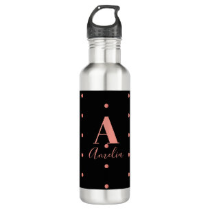 Monogram Name Rose Gold Black Polka Dot Edelstahlflasche