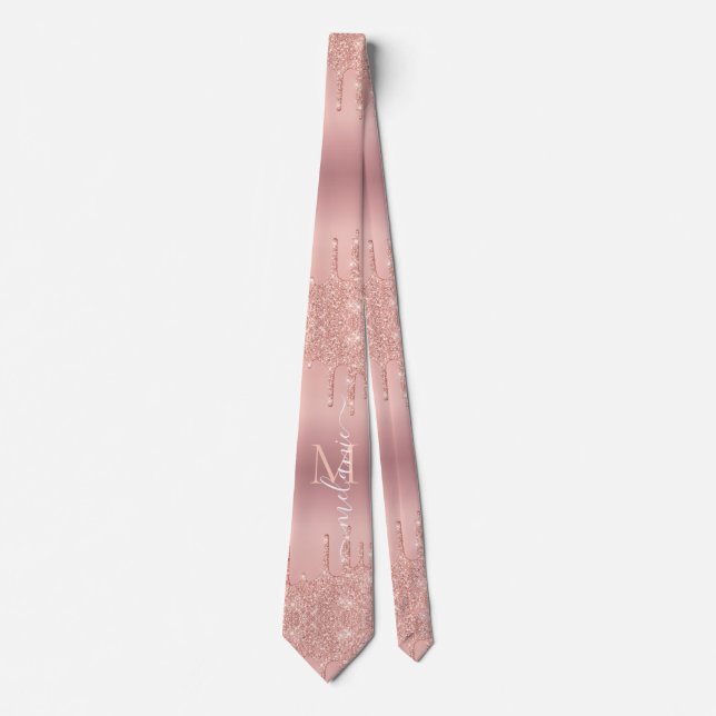 Monogram Name Rose Gold Blush Glitzer Neck Tie Krawatte (Vorderseite)