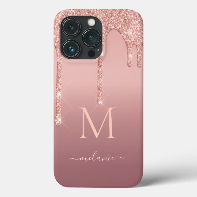Monogram Name Rose Gold Blush Glitzer Sparkone Case-Mate iPhone Hülle (Rückseite)