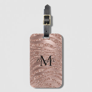 Monogram Name Rose Gold Glitzer Animal Print Gepäckanhänger