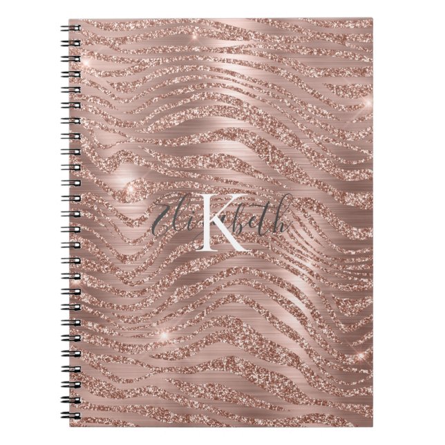 Monogram Name Rose Gold Glitzer Animal Print Notizblock (Vorderseite)