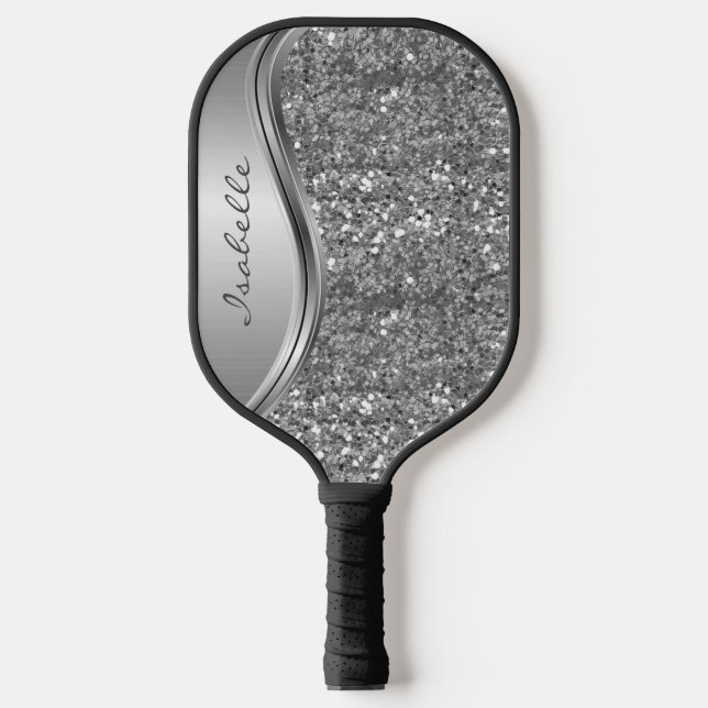 Monogram Name Rose Gold Glitzer Look Pickleball Schläger (Vorderseite)