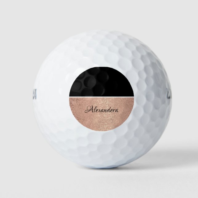 Monogram Name Rose Gold Schwarz-weißes Skript Golfball (Vorderseite)