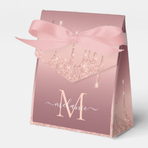 Monogram Name Rosen Gold Blush Glitzer Bevorzugung Geschenkschachtel