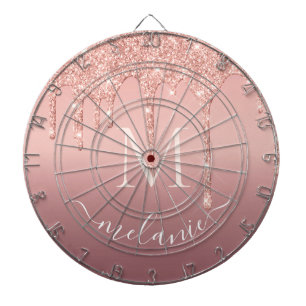 Monogram Name Rosen Gold Blush Glitzer Dart Board Dartscheibe