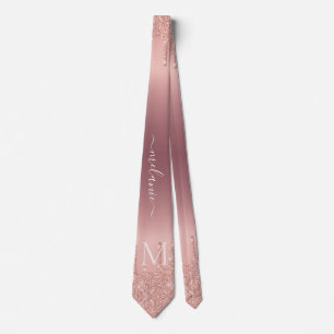 Monogram Name Rosen Gold Blush Glitzer Party Krawatte