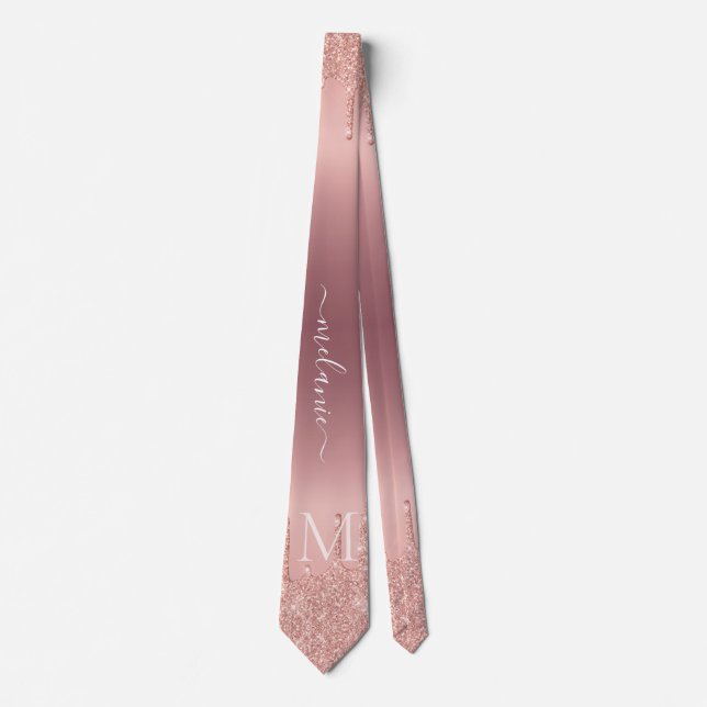 Monogram Name Rosen Gold Blush Glitzer Party Krawatte (Vorderseite)