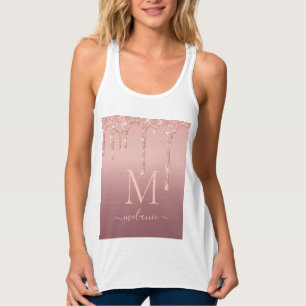 Monogram Name Rosen Gold Blush Glitzer Tank Top