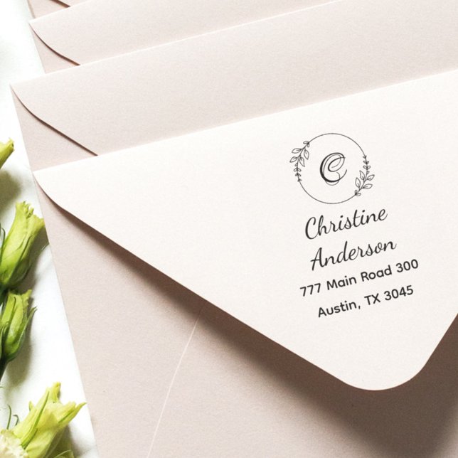 Monogram Name Rücksendeadresse Greenerity Wreath Permastempel (Von Creator hochgeladen)