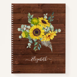 Monogram Name Rustic Wood Yellow Sunflower Notizbuch