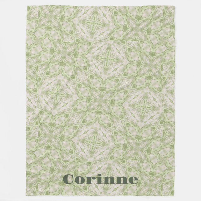 Monogram Name Sage Green Pattern | Fleecedecke (Vorderseite)