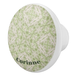 Monogram Name Sage Green Pattern   Keramikknauf
