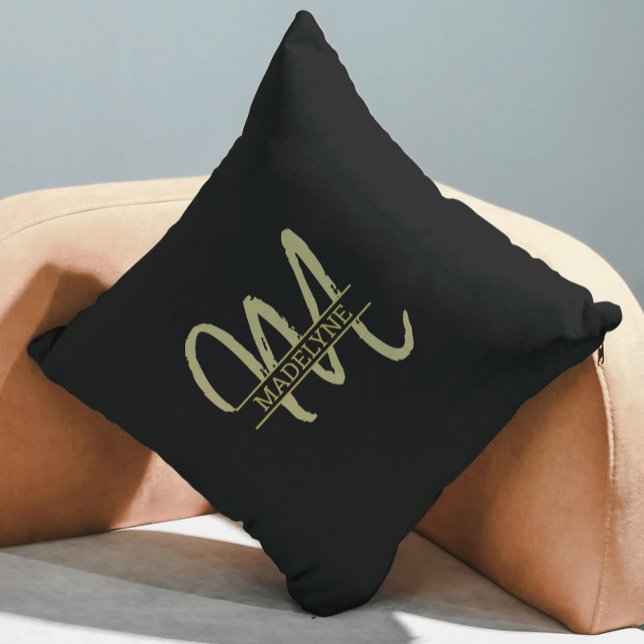 Monogram Name Schlicht Minimal Feminine Black & Go Kissen (Von Creator hochgeladen)