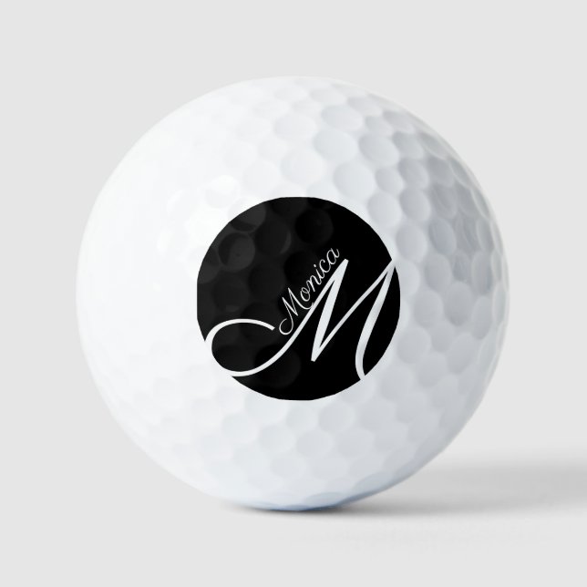 MONOGRAM + NAME - schwarz, modern Golfball (Vorderseite)