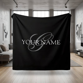 Monogram Name Script Black Gray Fleecedecke