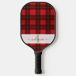 Monogram Name Script Kariert Green Tartan Pickleball Schläger
