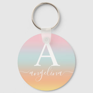 Monogram Name Script Text Gradient Ombre Pink Schlüsselanhänger