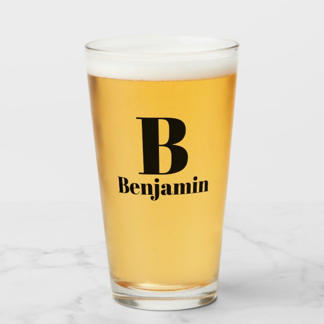 Monogram Name Simple Beer Glas (Vorne (Gefüllt))