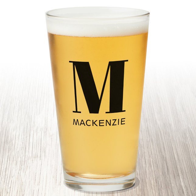 Monogram Name Simple Beer Glas (Von Creator hochgeladen)