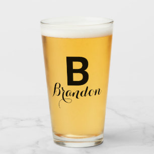Monogram Name Simple Black Script Beer Glas